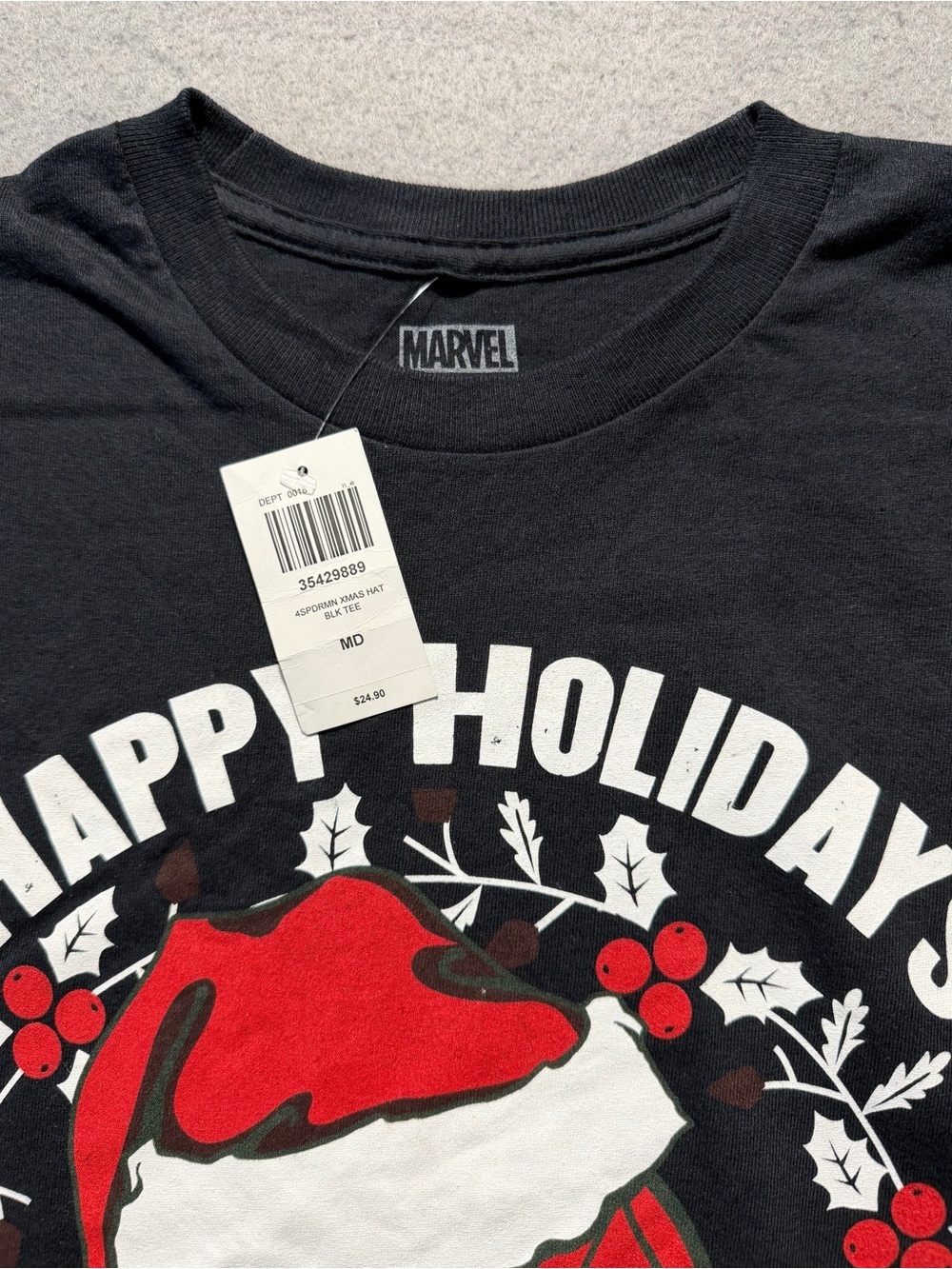 Marvel Spider-Man Happy Holidays T-Shirt Men’s Medium NWT Christmas Black Tee - Picture 3 of 5